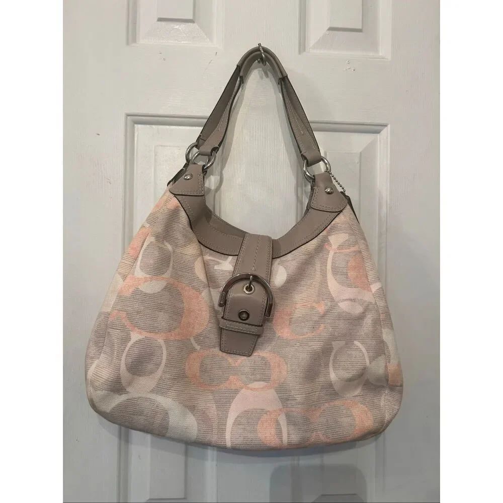Coach MEDIUM F19193 Vintage Soho Lynn Gray Multicolor Signature C Canvas Hobo